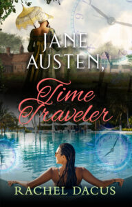 Jane Austen 18th century image and as a 21st century time traveler in a swimming pool